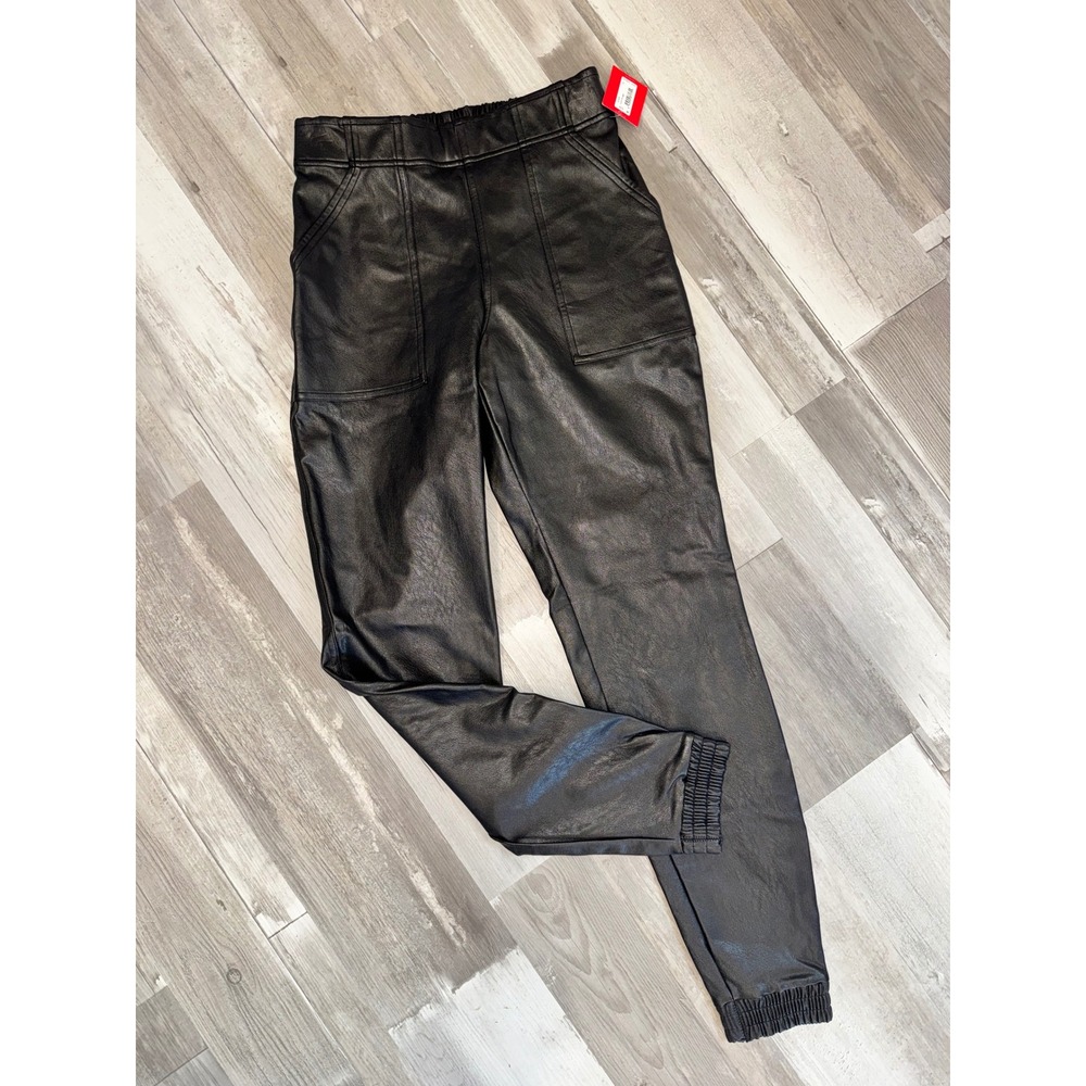 Spanx Leather Like Jogger Women Noir Black Faux Leather High Rise Small 20283R